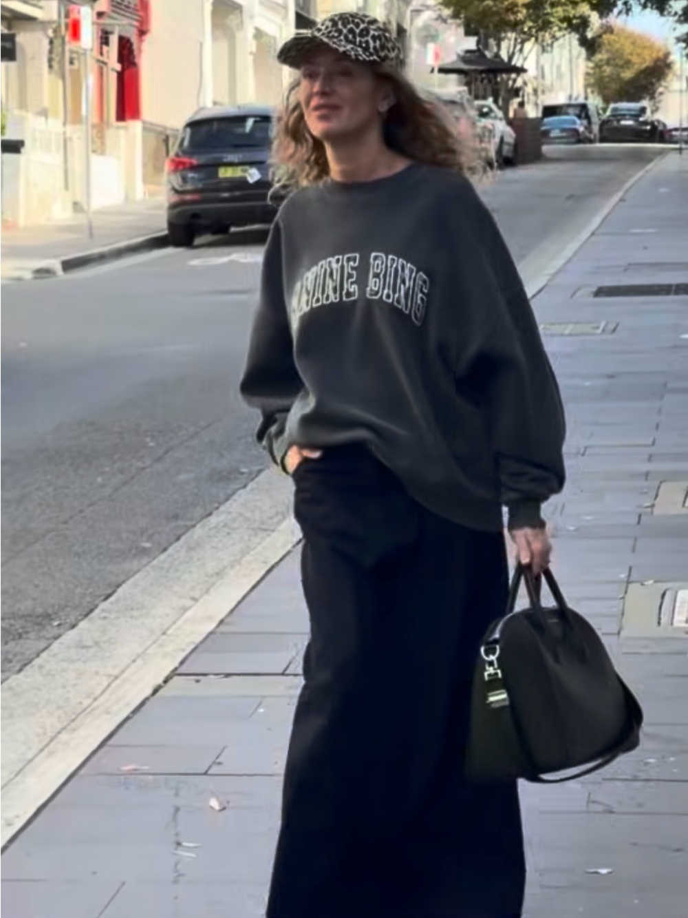 Anine Bing Berlin Crewneck Sweatshirt - Charcoal Gray with White Print